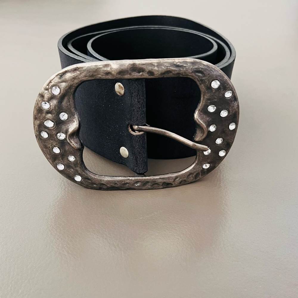 Vintage “Aldo” Italian Leather Black Boho Belt w Rhinestones - Made in Canada 🇨🇦